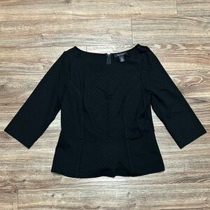 White House Black Market Black Textured Peplum Top. Size 12